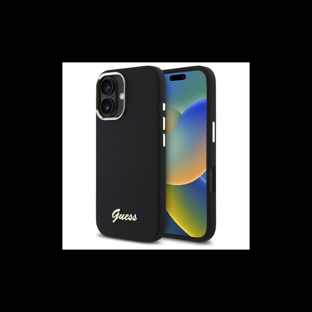 Guess Apple iPhone 16 hardcase Silicone Script Metal Logo & Frame black - 1