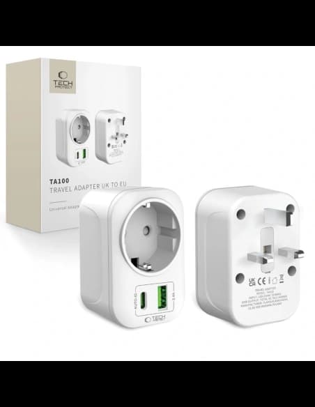 Adaptor de călătorie Tech-Protect TA100 UK / EU Alb