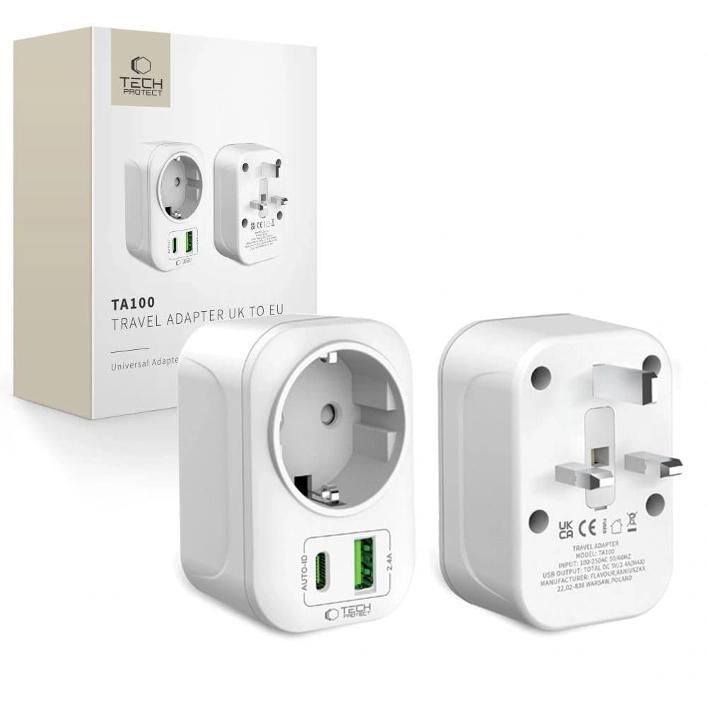 Adaptor de călătorie Tech-Protect TA100 UK / EU Alb - 1