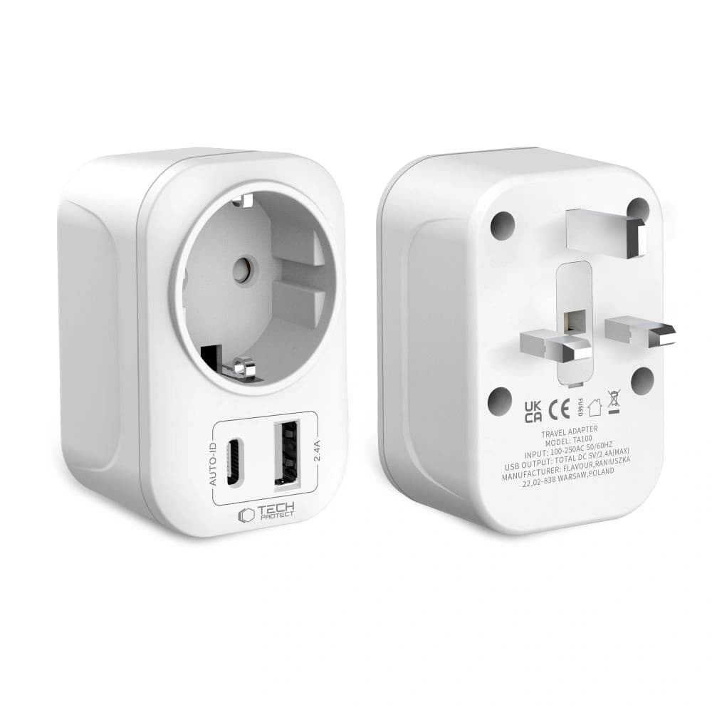 Adaptor de călătorie Tech-Protect TA100 UK / EU Alb - 2
