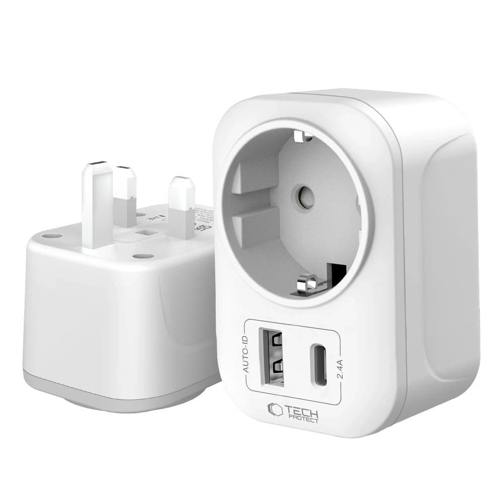 Adaptor de călătorie Tech-Protect TA100 UK / EU Alb - 3