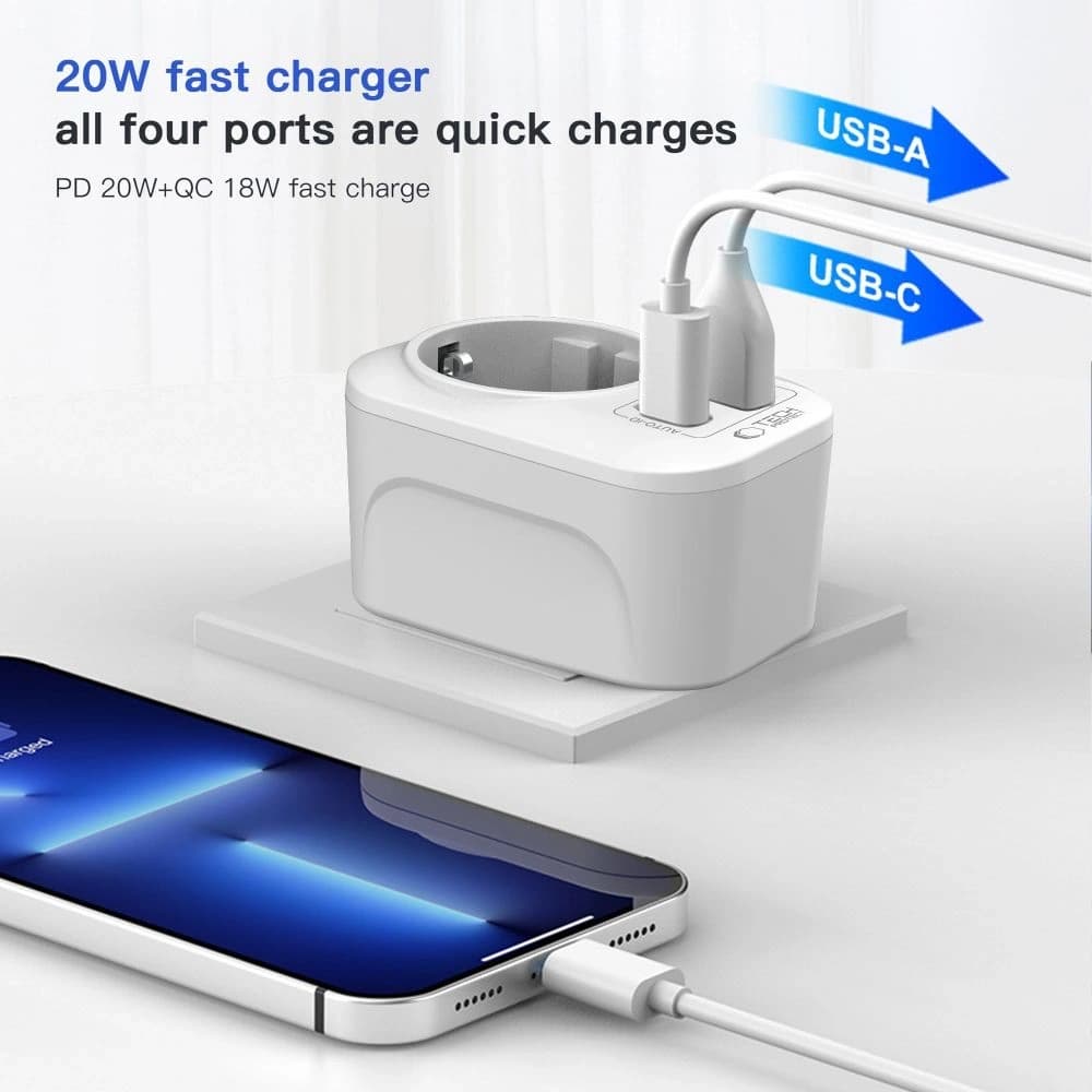 Adaptor de călătorie Tech-Protect TA100 UK / EU Alb - 5