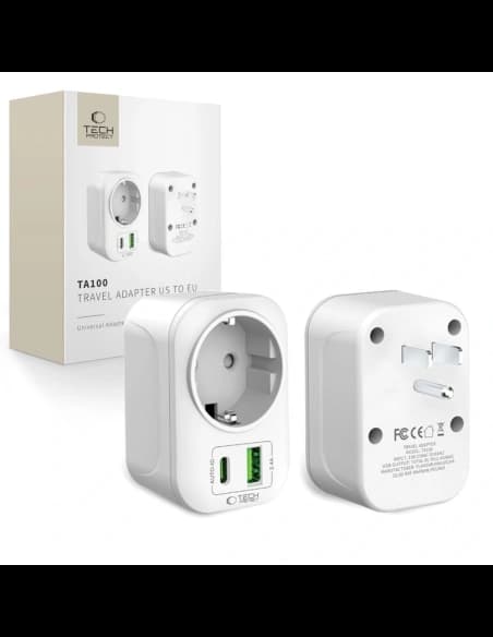 Adaptor de călătorie Tech-Protect TA100 US / EU Alb