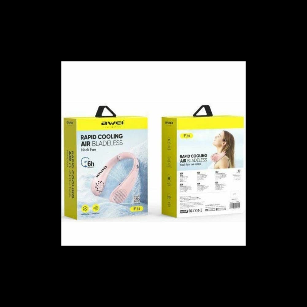 AWEI F31 Hordozható Nyakrajongó 1200mAh Rózsaszín - 2