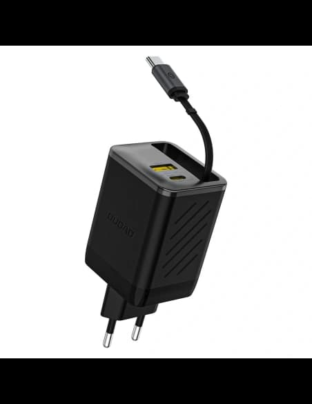 Dudao A67EU GaN 67W nástěnná nabíječka s vestavěným zatahovacím USB-C kabelem Power Delivery Quick Charge černá