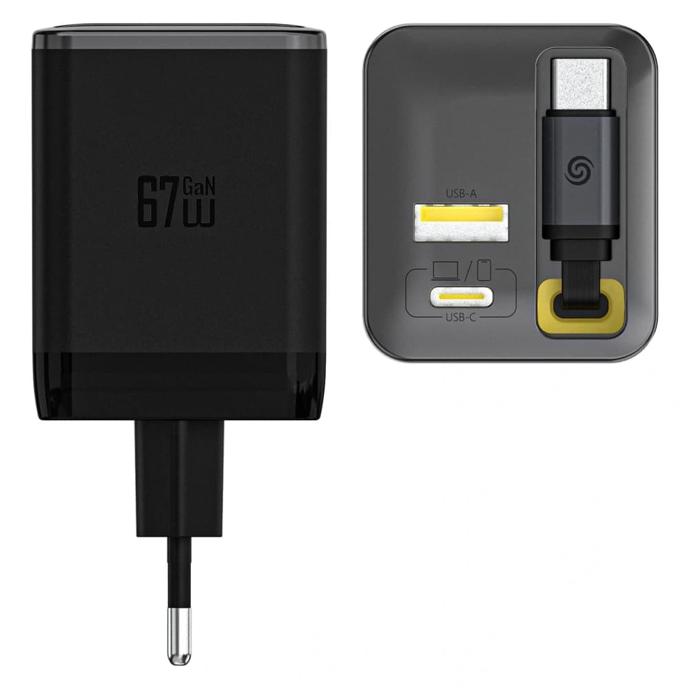 Dudao A67EU GaN 67W nástěnná nabíječka s vestavěným zatahovacím USB-C kabelem Power Delivery Quick Charge černá - 3