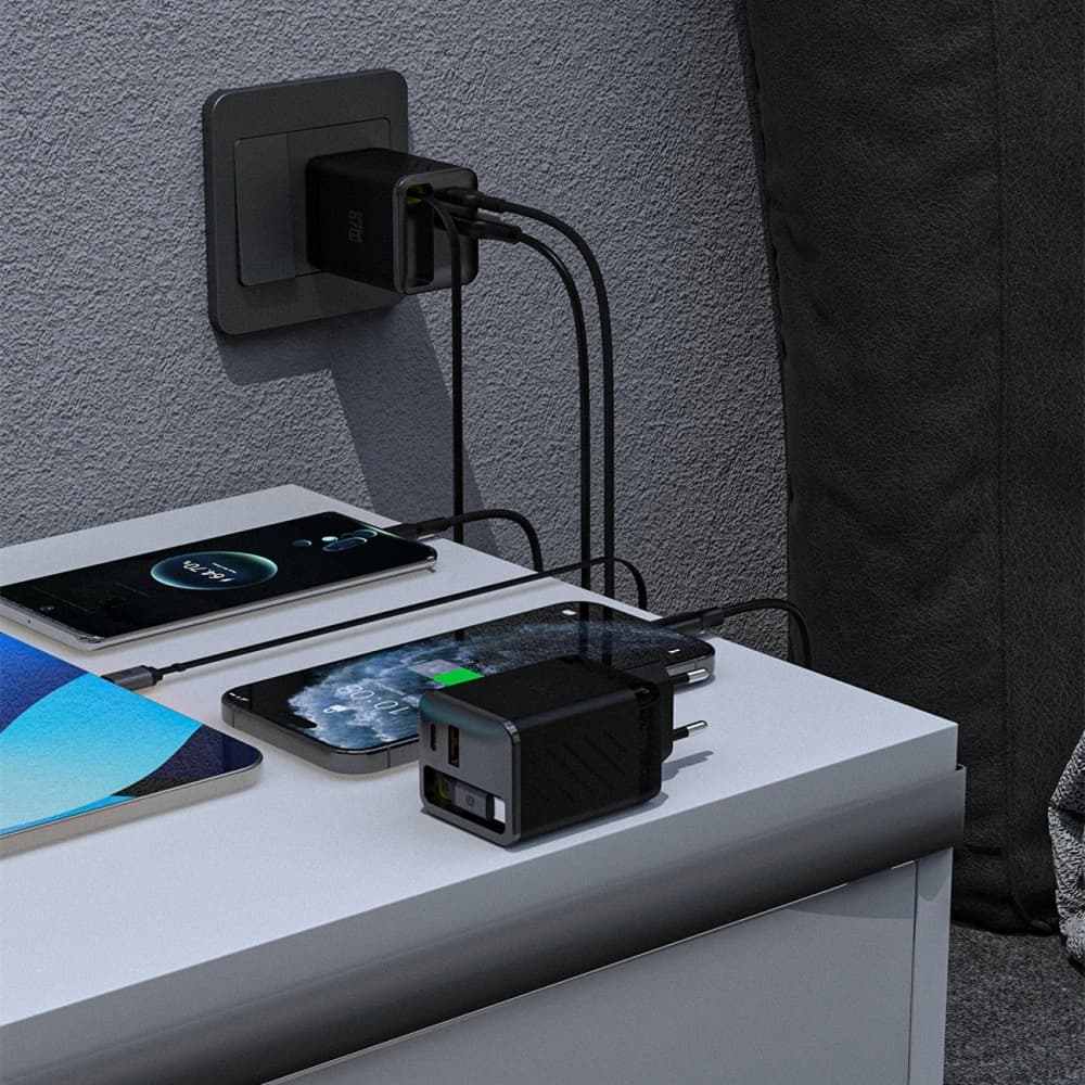 Dudao A67EU GaN 67W nástěnná nabíječka s vestavěným zatahovacím USB-C kabelem Power Delivery Quick Charge černá - 5