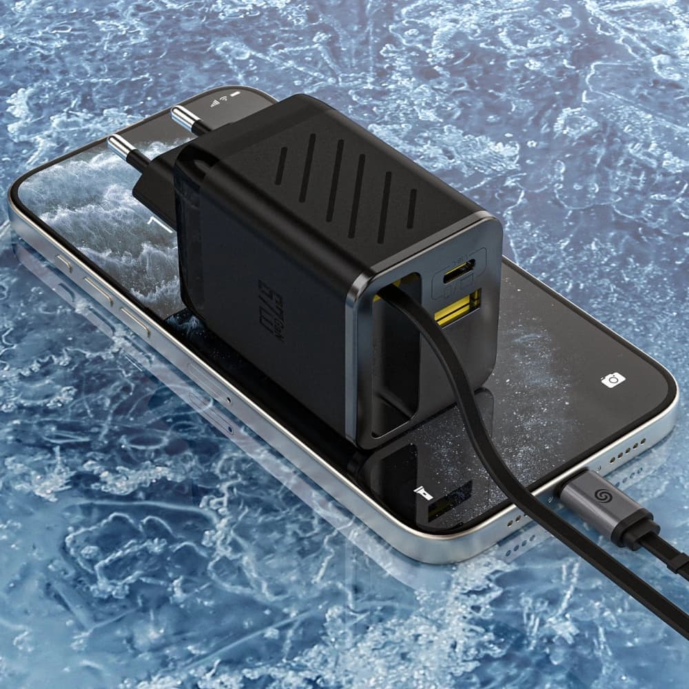 Dudao A67EU GaN 67W nástěnná nabíječka s vestavěným zatahovacím USB-C kabelem Power Delivery Quick Charge černá - 7