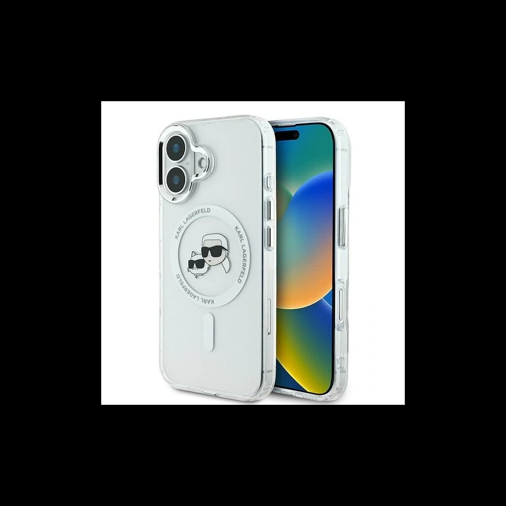 Karl Lagerfeld Apple iPhone 16 Plus kemény tok IML Fém Karl&Choupette Fej MagSafe fehér - 1