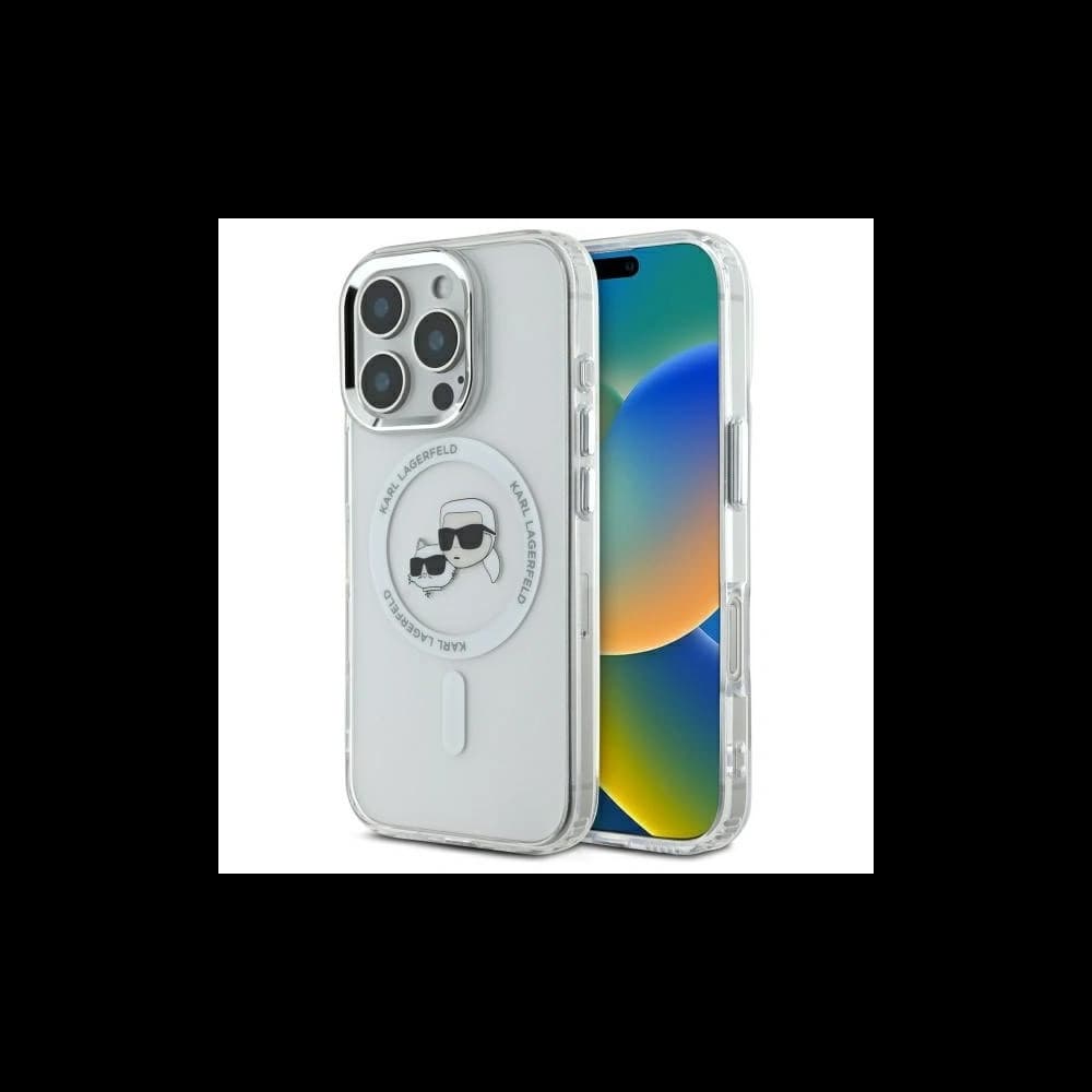 Karl Lagerfeld Apple iPhone 16 Pro Max Hardcase IML Metall Karl&Choupette Kopf MagSafe weiß - 1