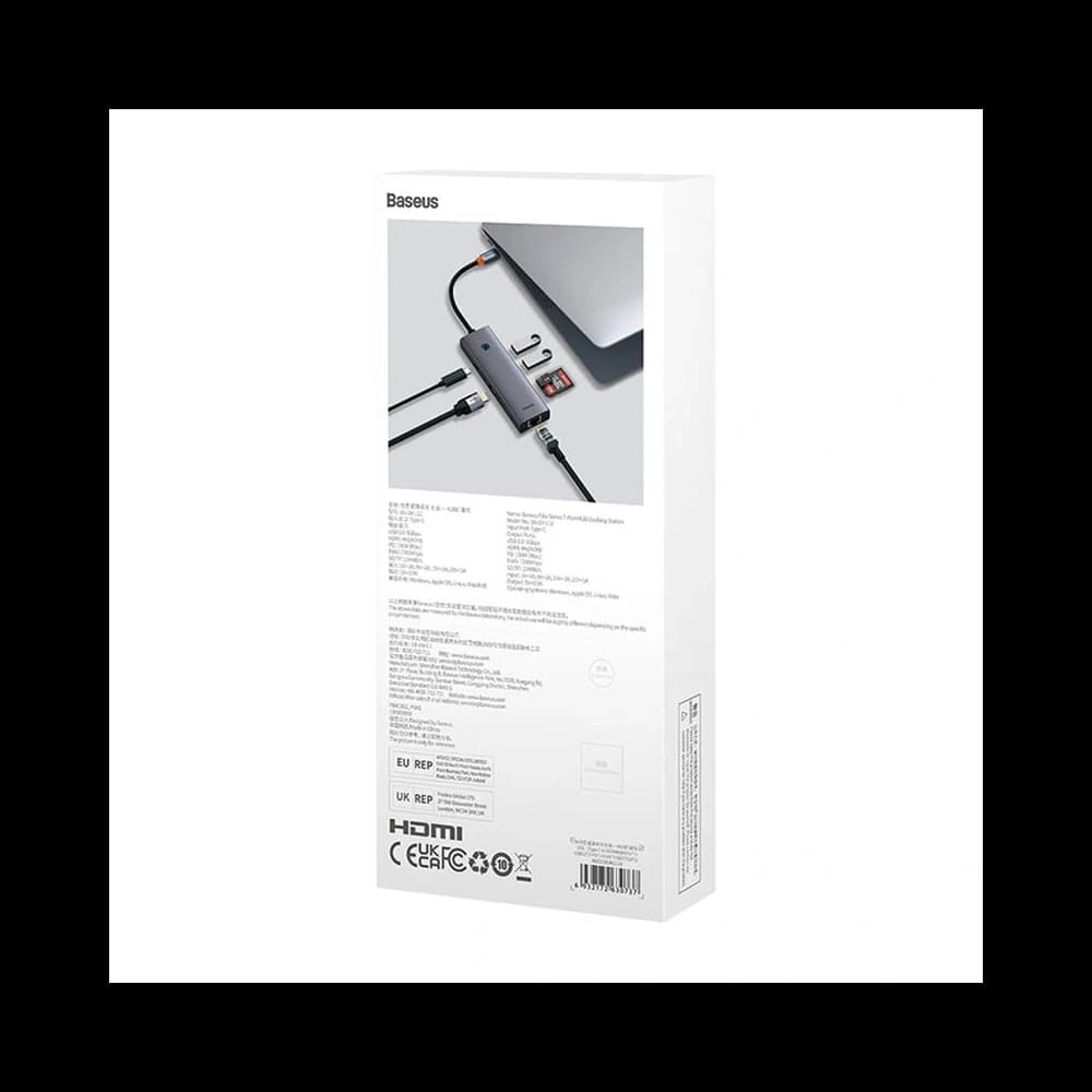Baseus UltraJoy HUB 7w1 7-Port USB-C / HDMI4K@30Hz, 2xUSB-A 3.0, USB-C PD, RJ45, SD/TF3.0 - 9