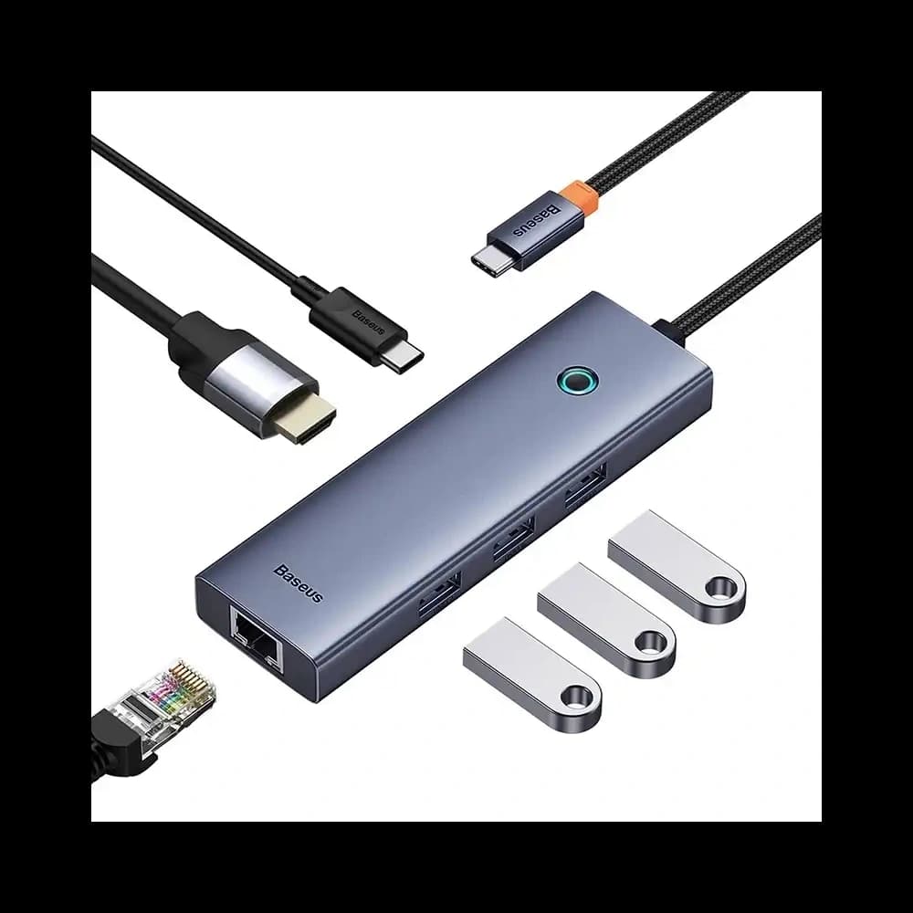 Baseus UltraJoy HUB 6w1 USB-C / HDMI4K@30Hz, 3xUSB-A 3.0+ USB-C PD+RJ45 (grey) - 6