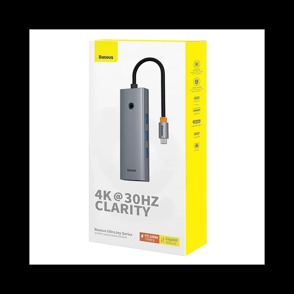 Baseus UltraJoy HUB 6w1 USB-C / HDMI4K@30Hz, 3xUSB-A 3.0+ USB-C PD+RJ45 (grey) - 7