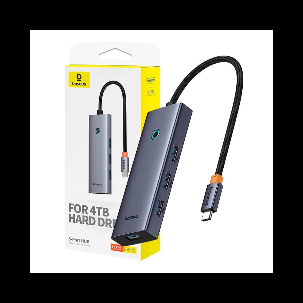 Baseus UltraJoy HUB 5in1 USB-C / 4xUSB-A 3.0, USB-C PD (gri) - 1