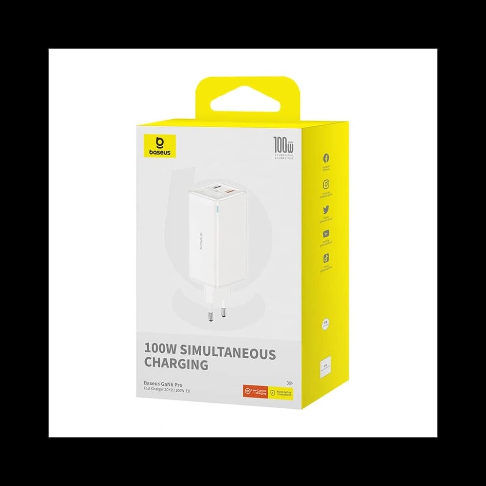 Baseus GaN6 Pro 2xUSB-C, 2xUSB-A 100W Nástěnná nabíječka (bílá) - 7