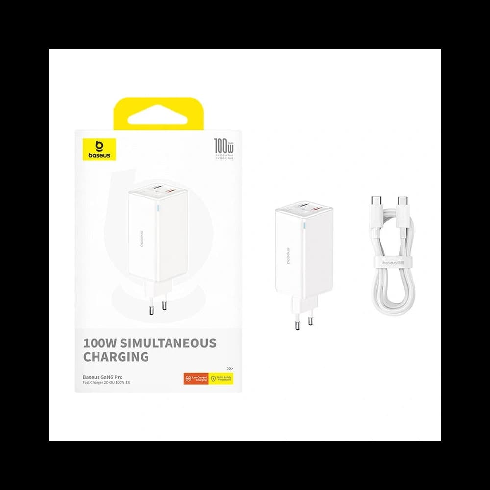 Baseus GaN6 Pro 2xUSB-C, 2xUSB-A 100W Nástěnná nabíječka (bílá) - 9