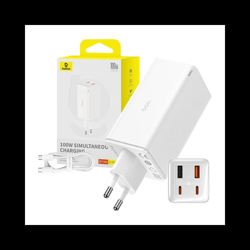 Baseus GaN6 Pro 2xUSB-C, 2xUSB-A 100W Nástěnná nabíječka (bílá) - 10