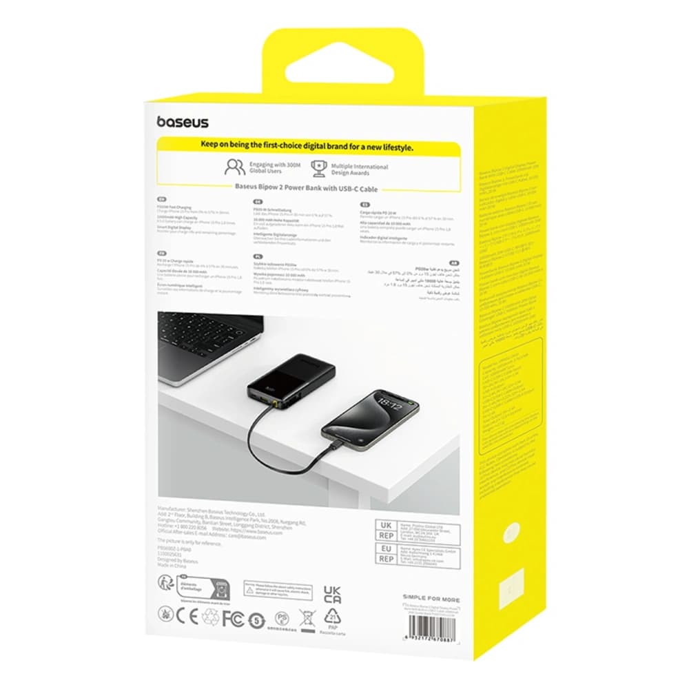Powerbank Baseus Bipow 2 10000mah 20W z cyfrowym wyświetlaczem + wbudowany kabel USB-C czarny - 8