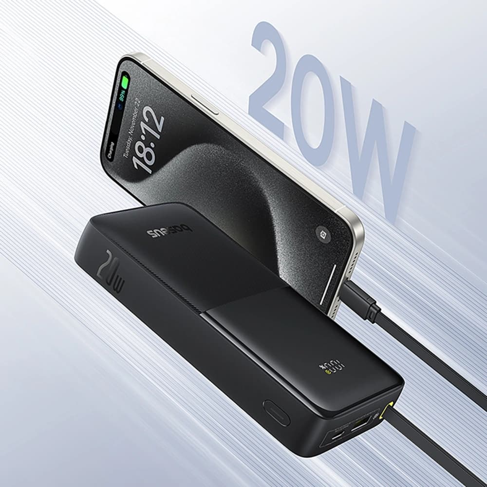 Powerbank Baseus Bipow 2 20000mah 20W z cyfrowym wyświetlaczem + wbudowany kabel USB-C czarny - 12