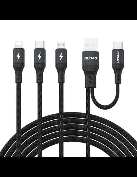 Cablu Dudao L3W USB-A / USB-C Lightning / USB-C / MicroUSB 66W negru