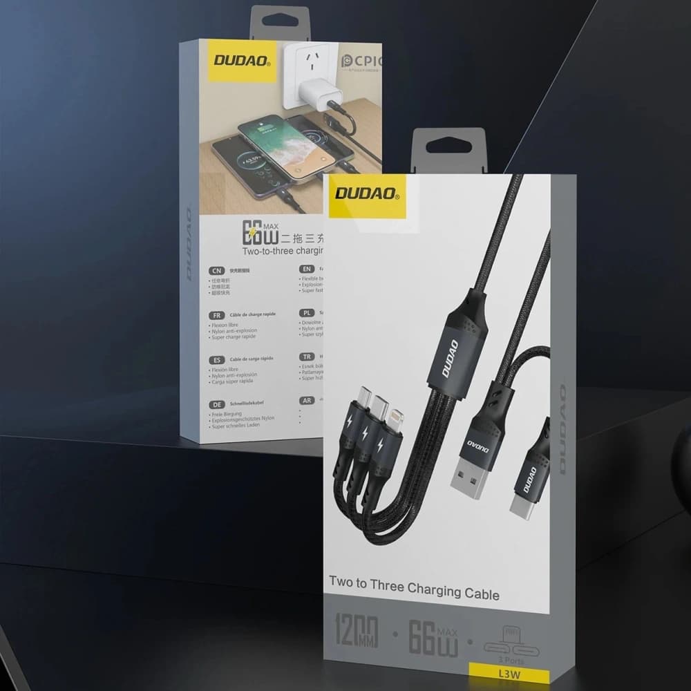 Dudao L3W USB-A / USB-C Lightning / USB-C / MicroUSB kábel 66W fekete - 4