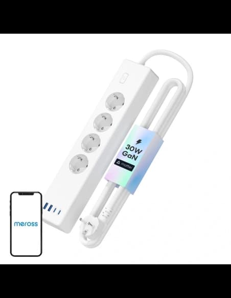 Inteligentna szybko ładująca listwa zasilająca Meross MSP844(EU), 4xAC, 2xUSB-A, 2xUSB-C (Matter)