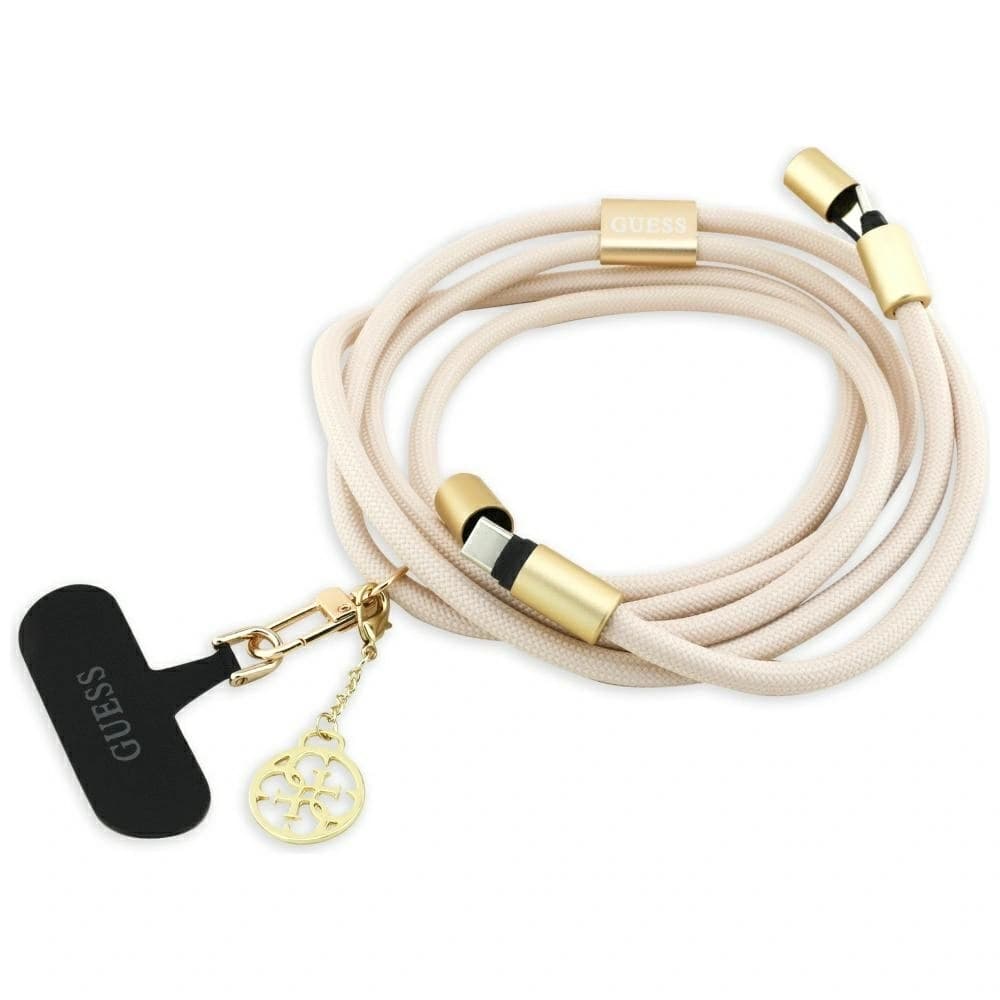 Guess CBDY 4G Charm USB-C / USB-C kabel 150 cm béžový - 1