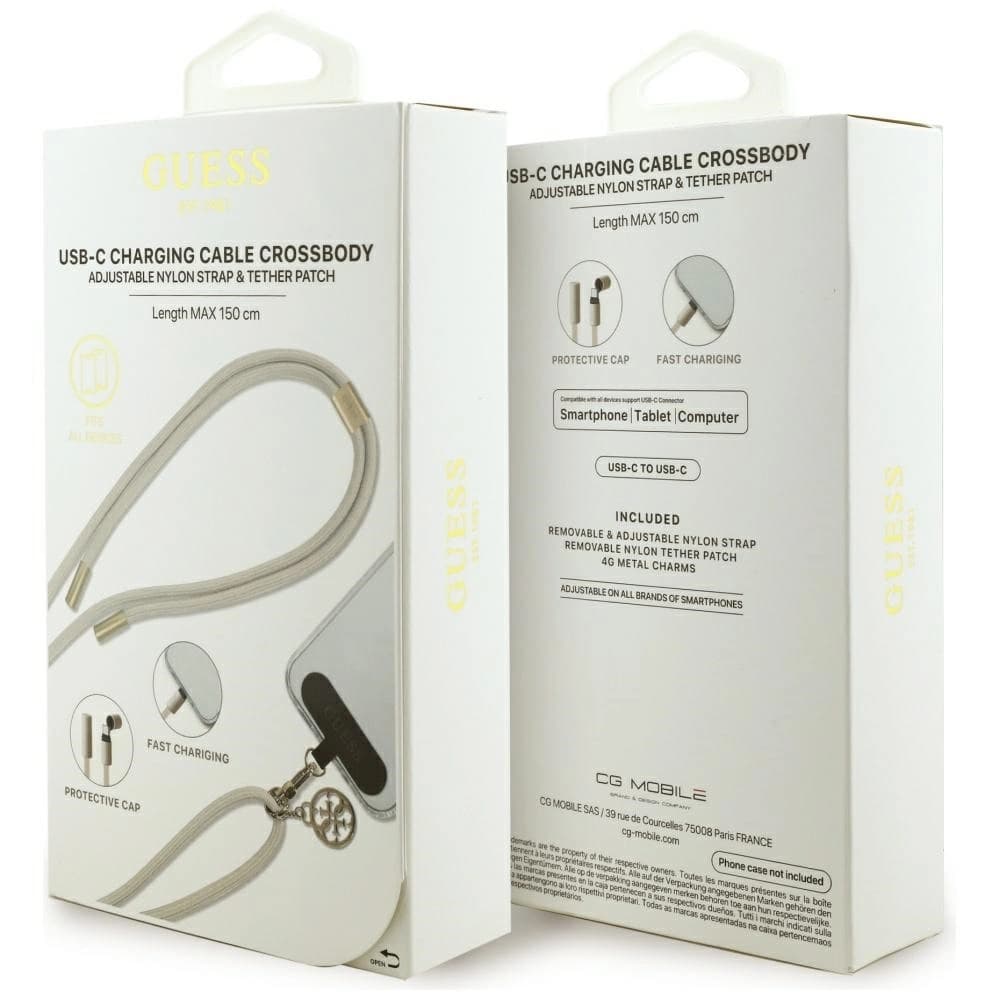 Guess CBDY 4G Charm USB-C / USB-C kabel 150 cm béžový - 4