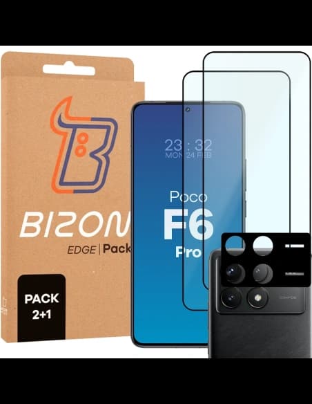 Bizon Edge Pack 2x kijátszó üveg + kamera üveg Xiaomi POCO F6 Pro
