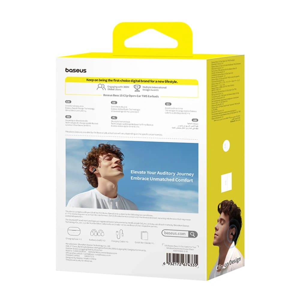 Baseus Bass 15 Clip OWS Drahtlose Kopfhörer + Baseus Simple USB-C 3A 30cm Kabel Schwarz - 7