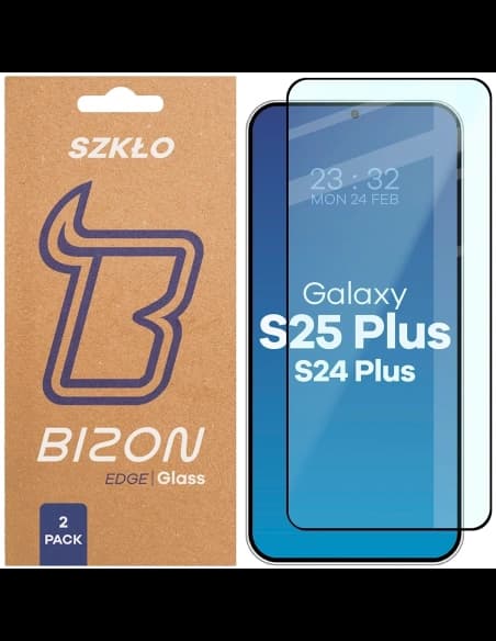 Szkło hartowane Bizon Glass Edge Duo do Samsung Galaxy S25+ Plus / S24+ Plus czarna ramka [2 PACK]