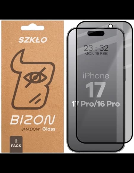 Bizon Glass Edge Shadow Duo Apple iPhone 17 / 17 Pro / 16 Pro nuanțat cu un cadru negru [2 PACHET]