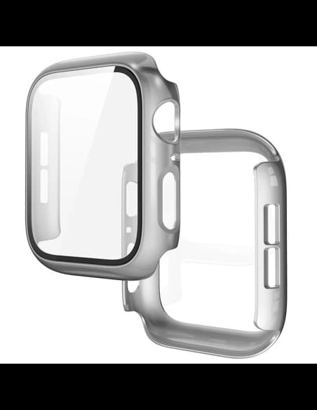 Bizon Case+Glas Uhr Apple Watch SE 3 / SE 2 / SE / 6 / 5 / 4 44mm matt silber
