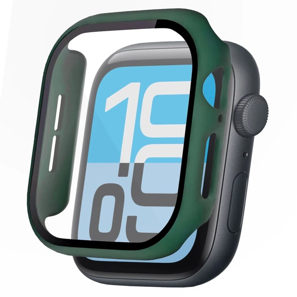 Caz Bizon+Sticlă Ceas Apple Watch SE 3 / SE 2 / SE / 6 / 5 / 4 44mm verde închis mat - 4
