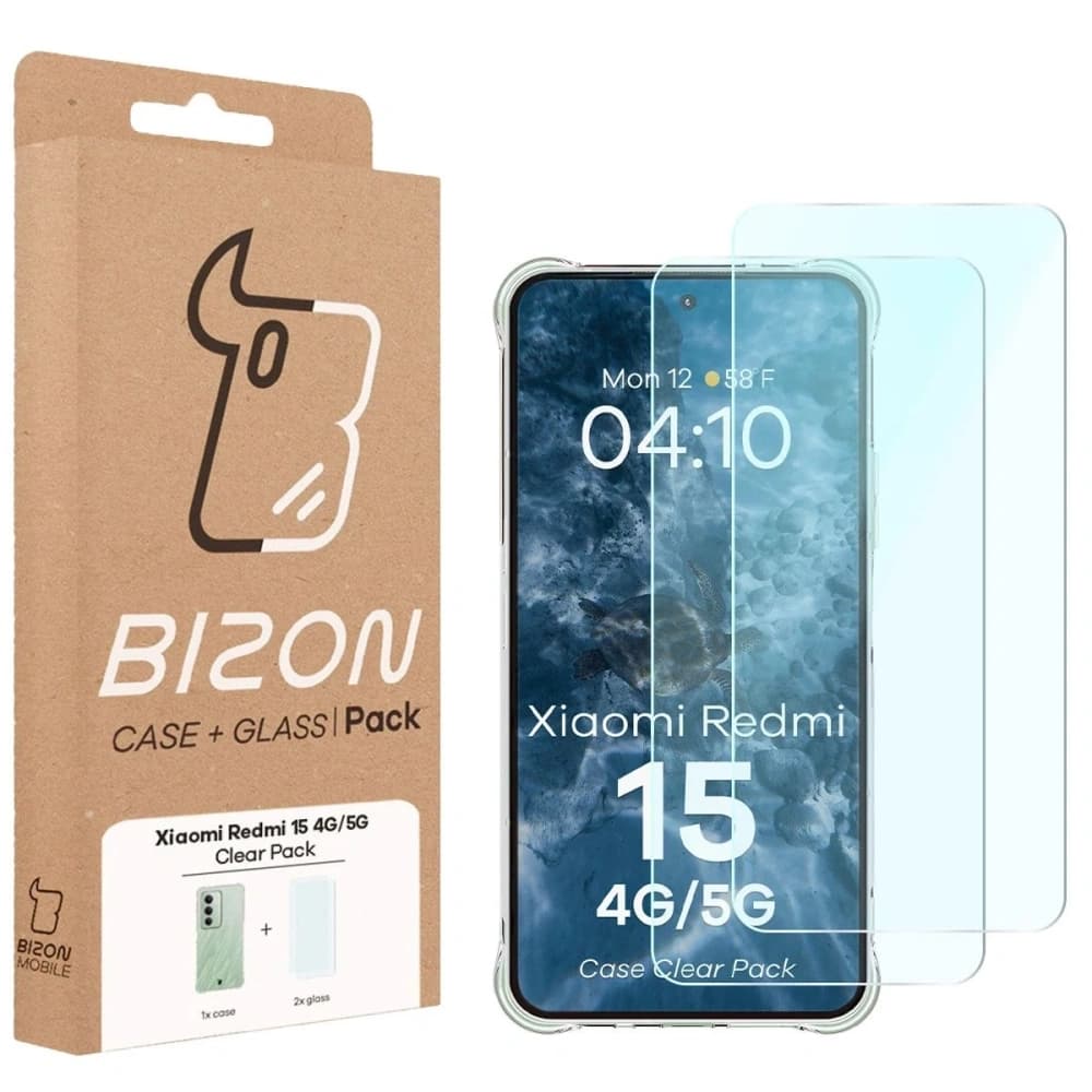Bizon Case Clear Pack tok + 2x edzett üveg Xiaomi Redmi 15 4G / 5G-hez - 9