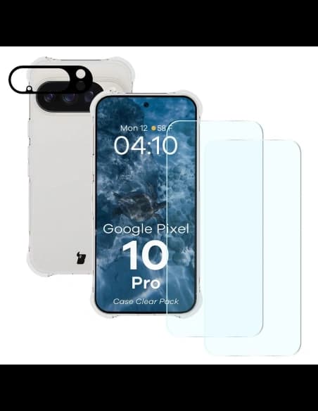Bizon Case Clear Pack case + 2x tempered glass + lens glass Google Pixel 10 Pro