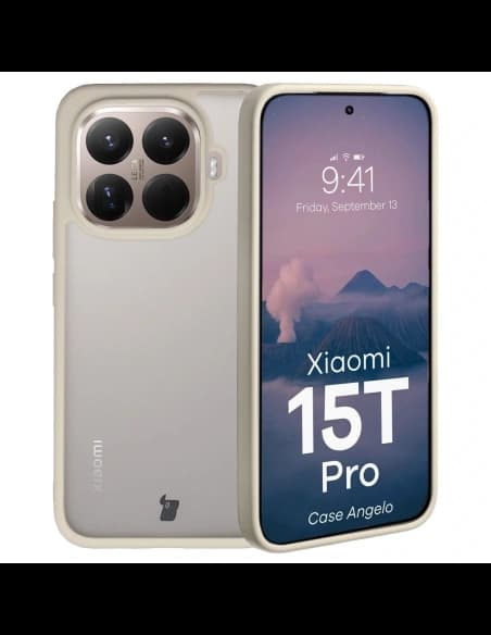 Bizon Case Angelo Xiaomi 15T Pro félig átlátszó bézs kerettel