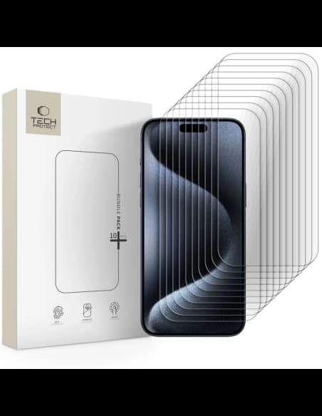 Tech-Protect Bundle Glass Apple iPhone 15 Pro Max Transparent [10 PACHET]