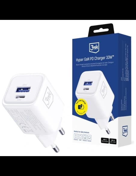 Ładowarka sieciowa 3MK Hyper Charger PD 33W GaN QC4+ PPS AFC FCP SCP USB-A + USB-C biały