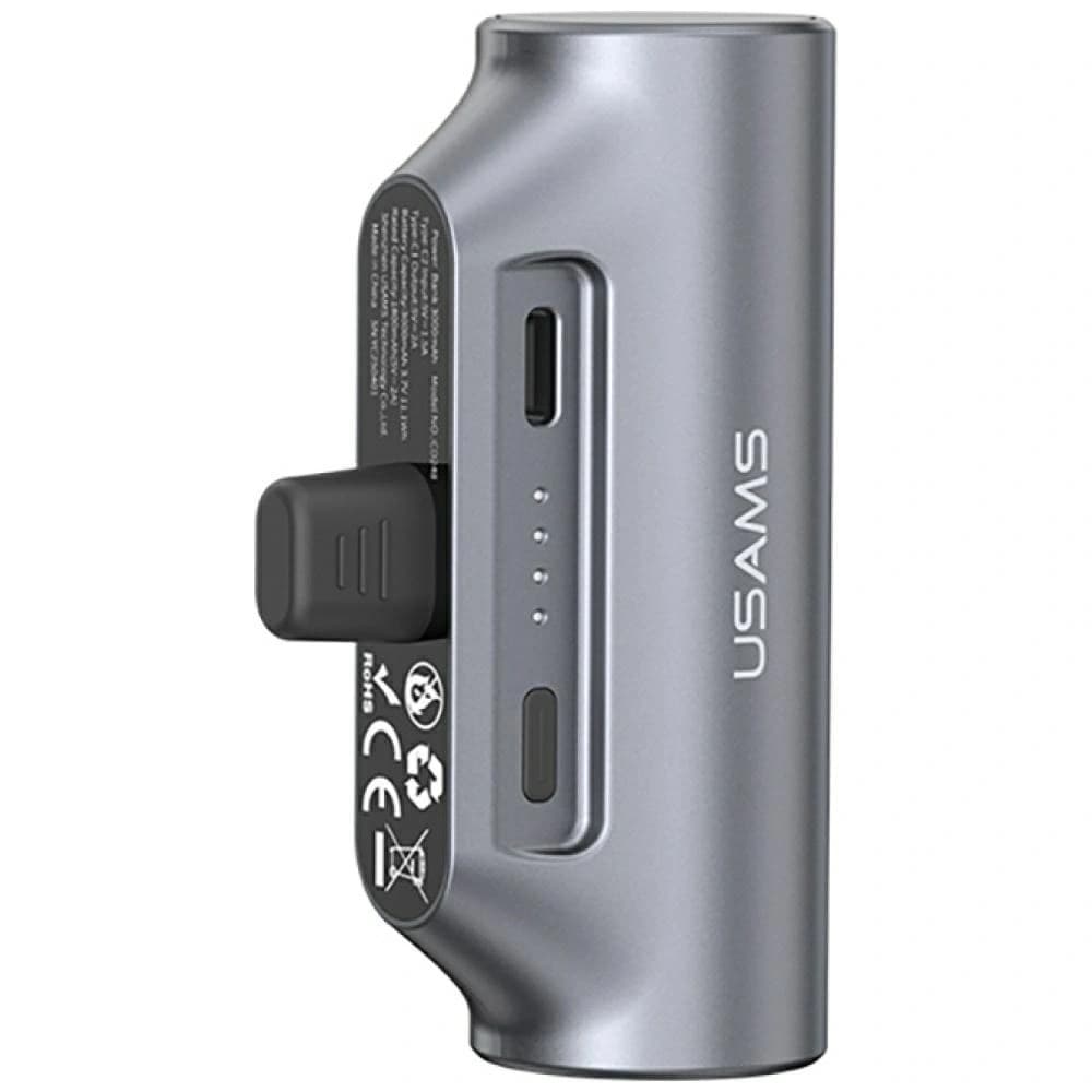 USAMS PB79 Mini Tail Plug Hordozható Powerbank 3000mAh USB-C szürke - 2