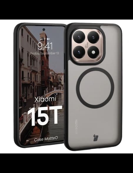 Magentikus gyűrűs tok Bizon Case MatteO Xiaomi 15T-hez füstös fekete