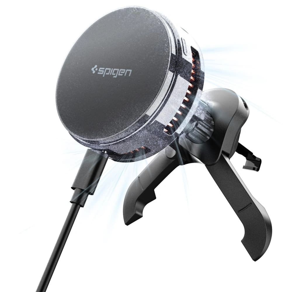 Spigen Essential EV25MFAQ Qi2.2 Peltier mágneses MagSafe szellőző autós tartó vezeték nélküli töltő fekete - 1
