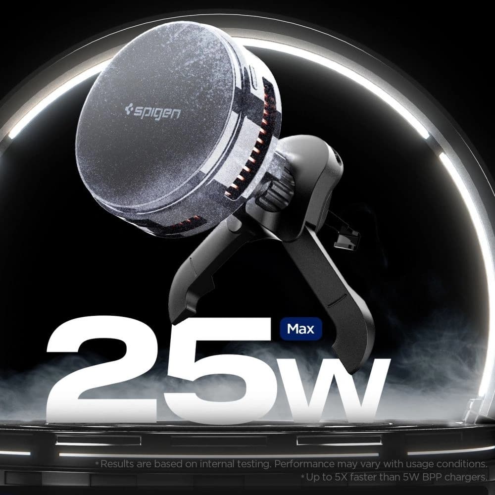 Spigen Essential EV25MFAQ Qi2.2 Peltier mágneses MagSafe szellőző autós tartó vezeték nélküli töltő fekete - 3