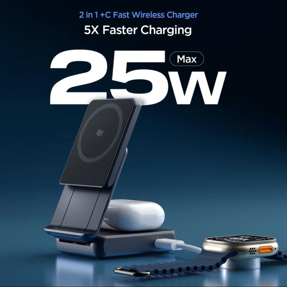 Spigen Essential EF302MOQ Qi 2.2 2in1 Magnetický MagSafe Bezdrátová Nabíječka Černá - 3