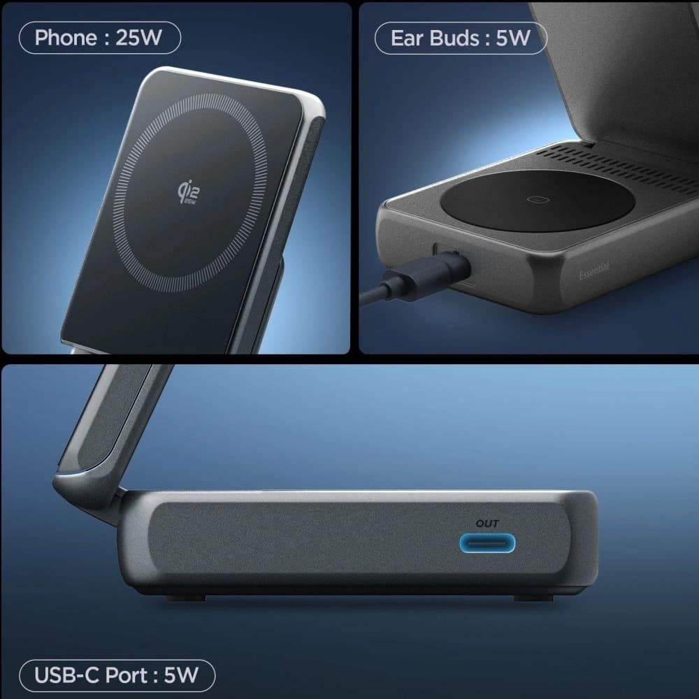 Spigen Essential EF302MOQ Qi 2.2 2in1 Magnetický MagSafe Bezdrátová Nabíječka Černá - 4