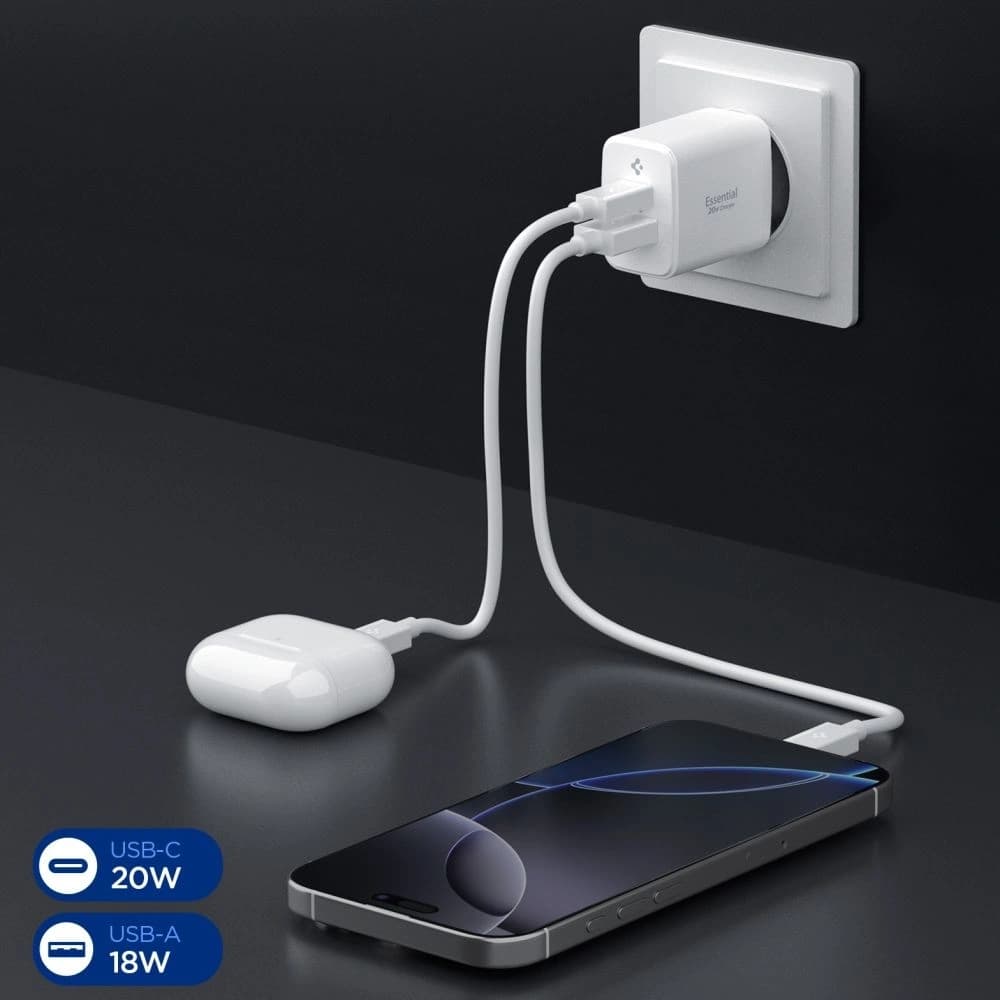 Spigen Essential EE202EU USB-A, USB-C Netzladegerät 20W Weiß - 4