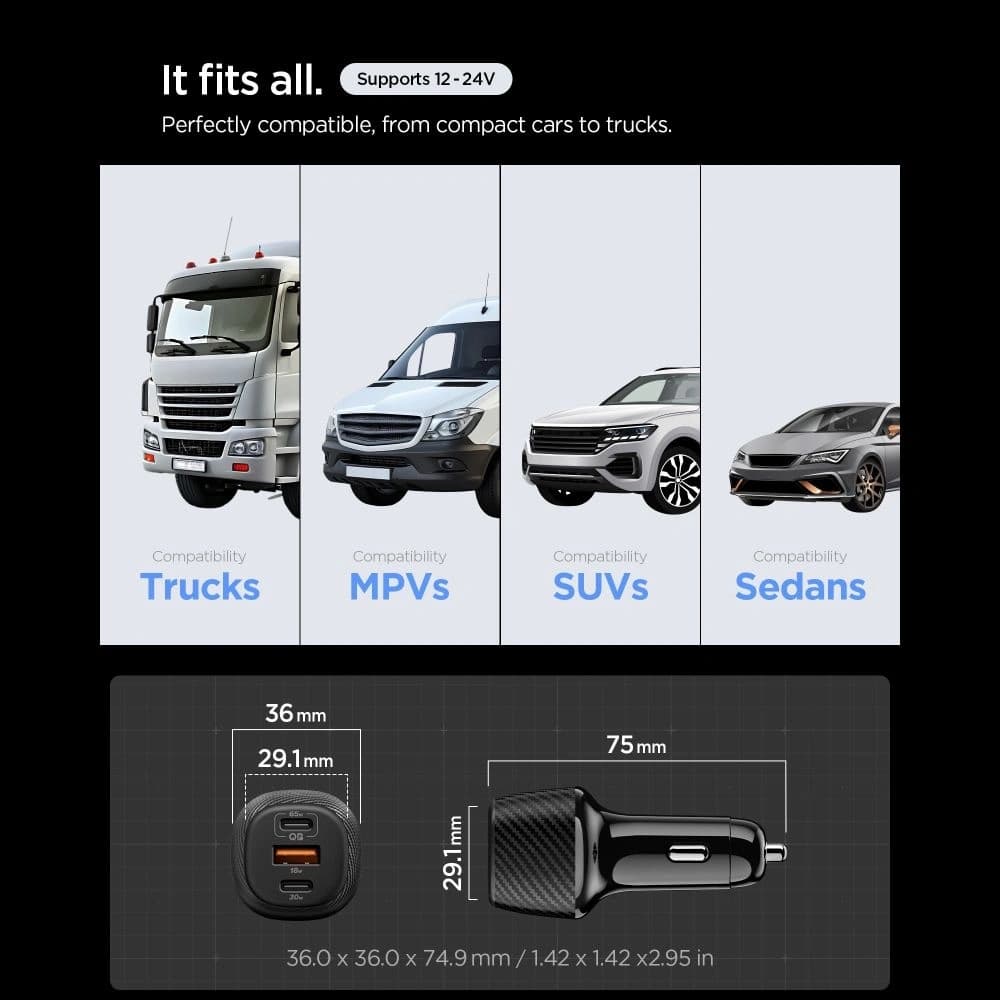 Spigen Essential EV1133 USB-A 18W, USB-C 30W, USB-C 65W Auto-Ladegerät 113W Schwarz - 5