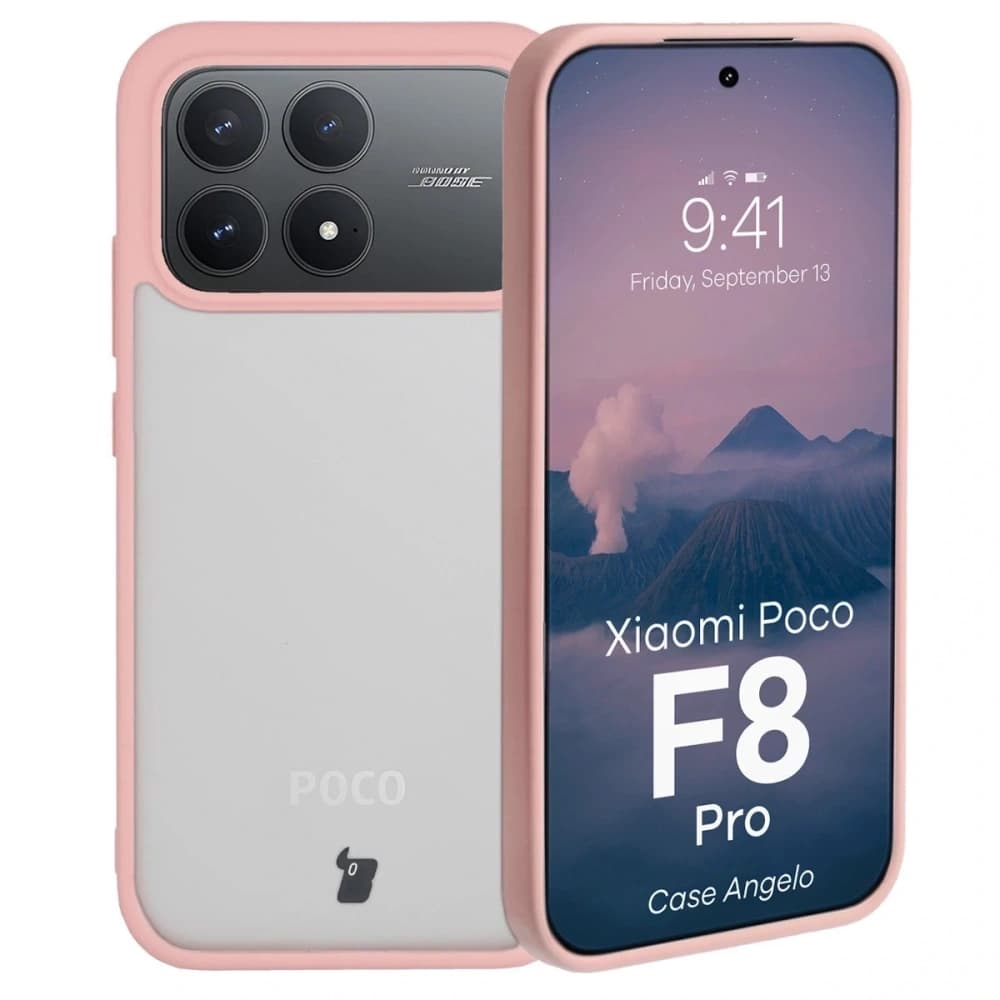Bizon Case Angelo Xiaomi POCO F8 Pro halbtransparent mit einem hellrosa Rahmen