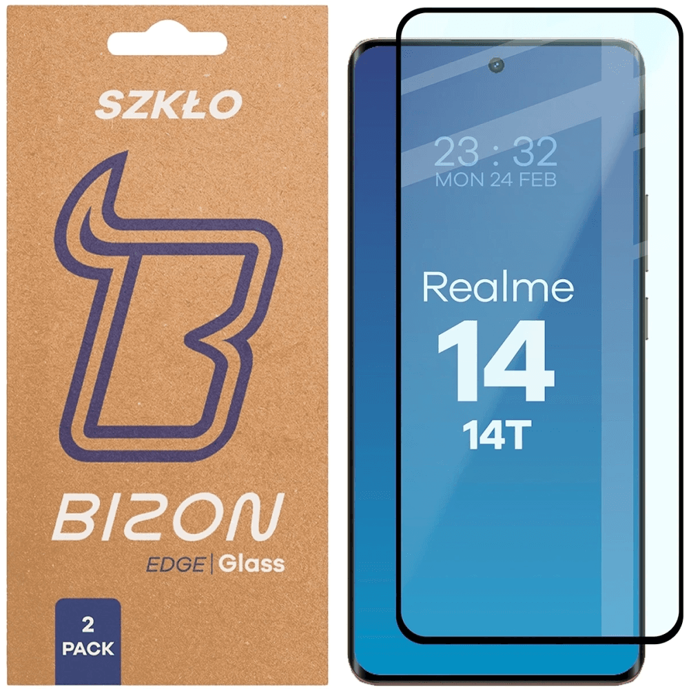 Bizon Glass Edge Duo Realme 14 5G / 14T 5G schwarzer Rahmen [2 PACK]
 - 1