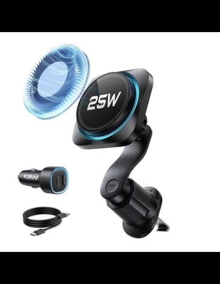 Uchwyt samochodowy do kratki z ładowarką bezprzewodową ESR OmniLock Cryoboost Magnetic MagSafe Vent Car Mount Wireless Charger Qi2.2 25W Black